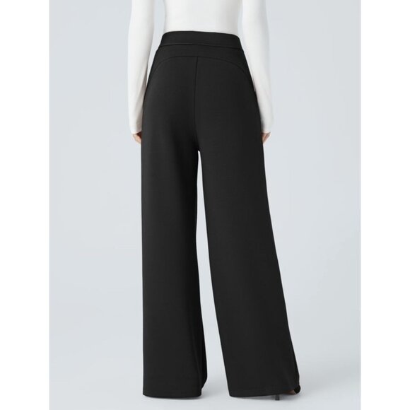 Halara High Waisted Pocket Wide Leg Work Pants Sz XL Womens Black Thick Soft Mat - Picture 2 of 16